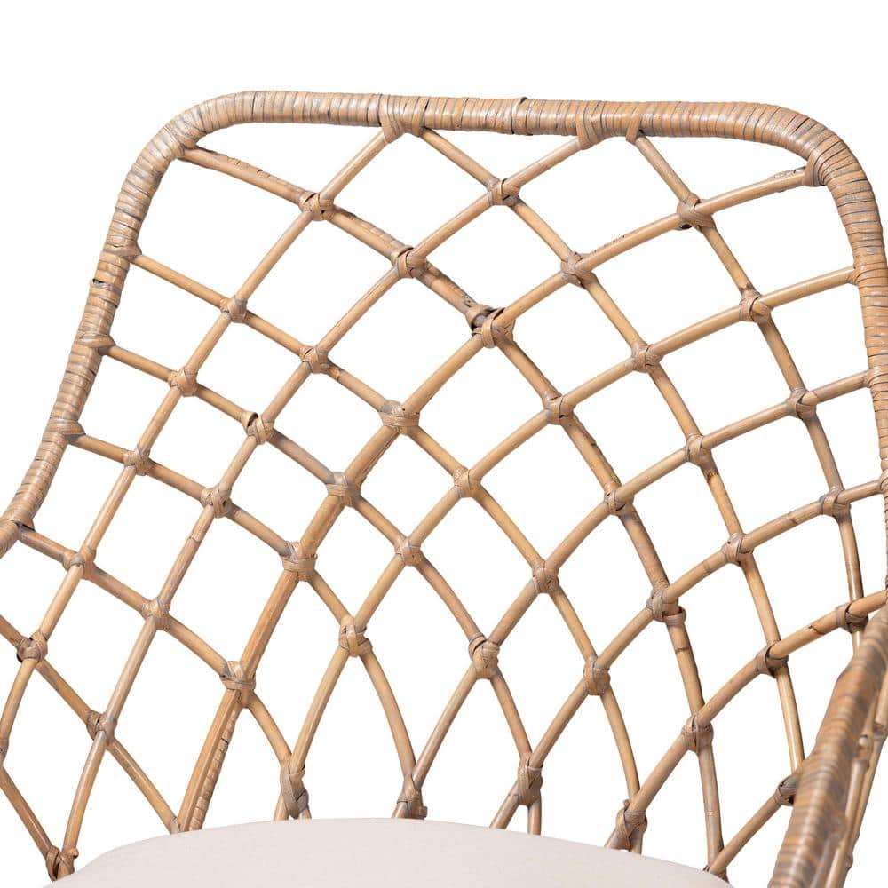 Bohemian Greywashed Rattan and Natural Brown Dining Chair Set with Cushions