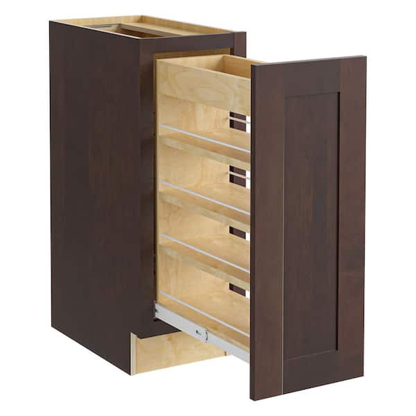 Home Decorators Collection Newport 12 in. W x 24 in. D x 34.5 in. H Assembled Plywood Pull Out Pantry Kitchen Cabinet in Manganite Soft Close