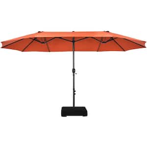 15 ft. Double-Side Steel Crank Extra Large Market Patio Umbrella with Sandbags and Cross Base in Orange