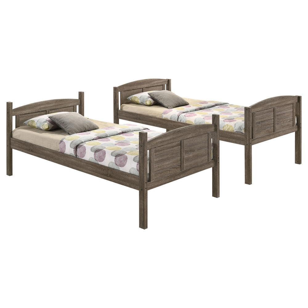 Rustic Twin Over Twin Brown Wood Bunk Bed with Ladder
