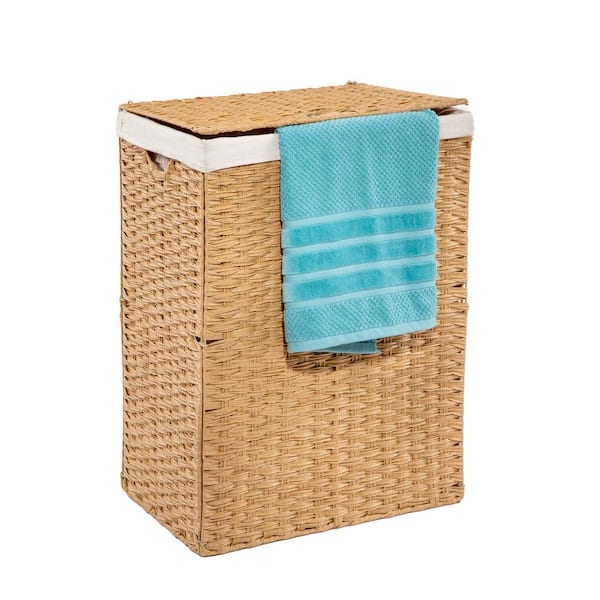Large Laundry Basket Bin Home Bathroom Storage White Resin with Liner & Lid Lock 