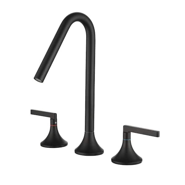 Tomfaucet 8 in. Widespread Deck Mount 2-Handle Bathroom Faucet in Matte Black