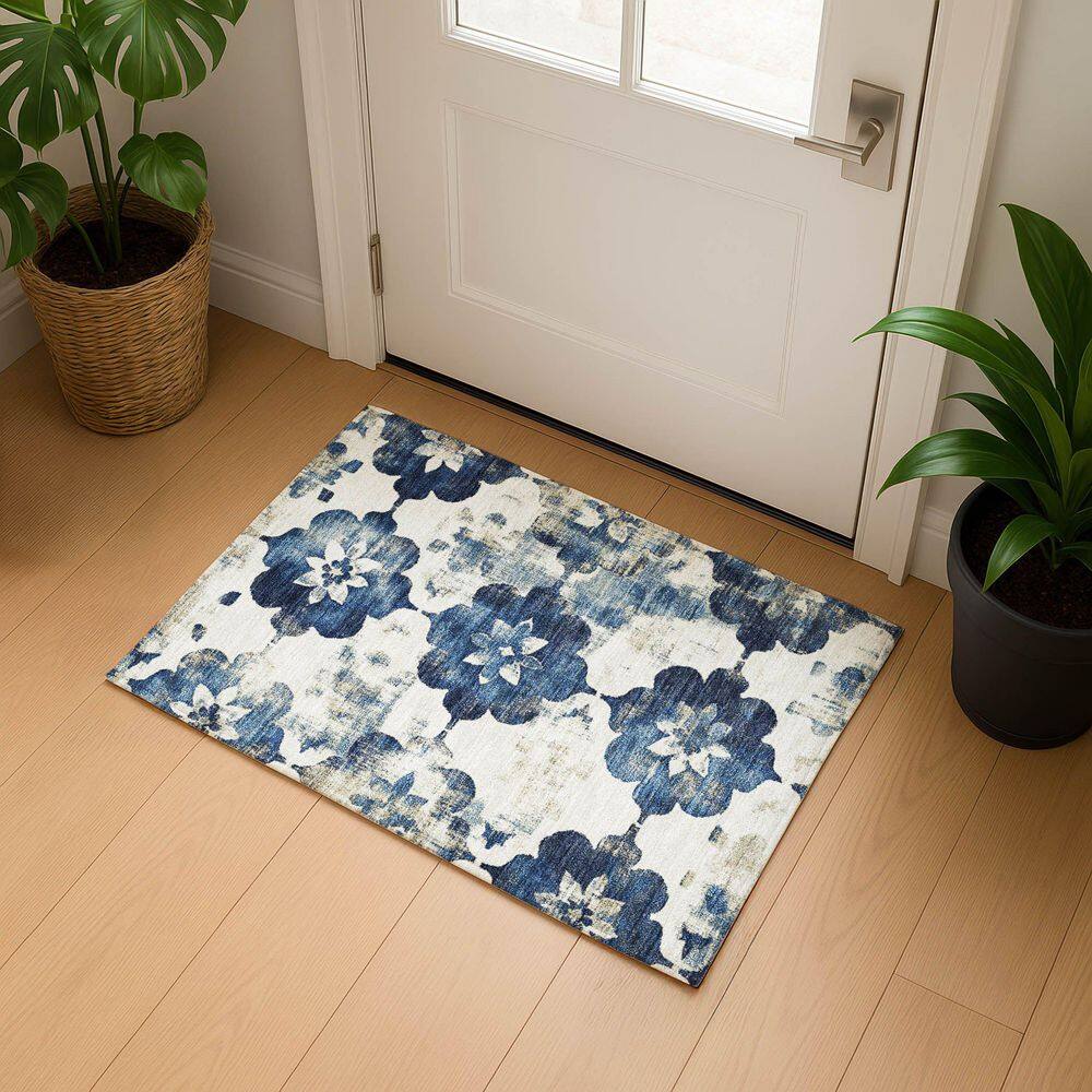 Mayfield Premium Machine Washable Abstract AMF1802 Navy 2 ft. x 3 ft. Area Rug price history on PriceWatchPro