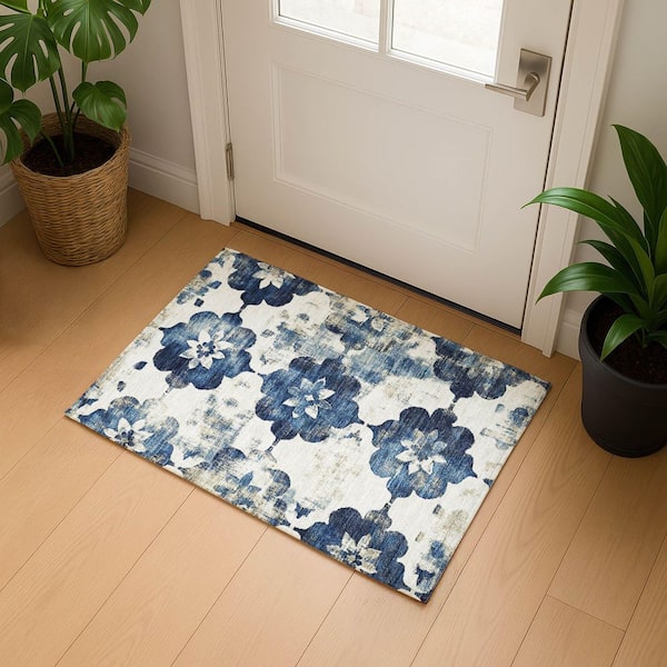 Mayfield Premium Machine Washable Abstract AMF1802 Navy 2 ft. x 3 ft. Area Rug