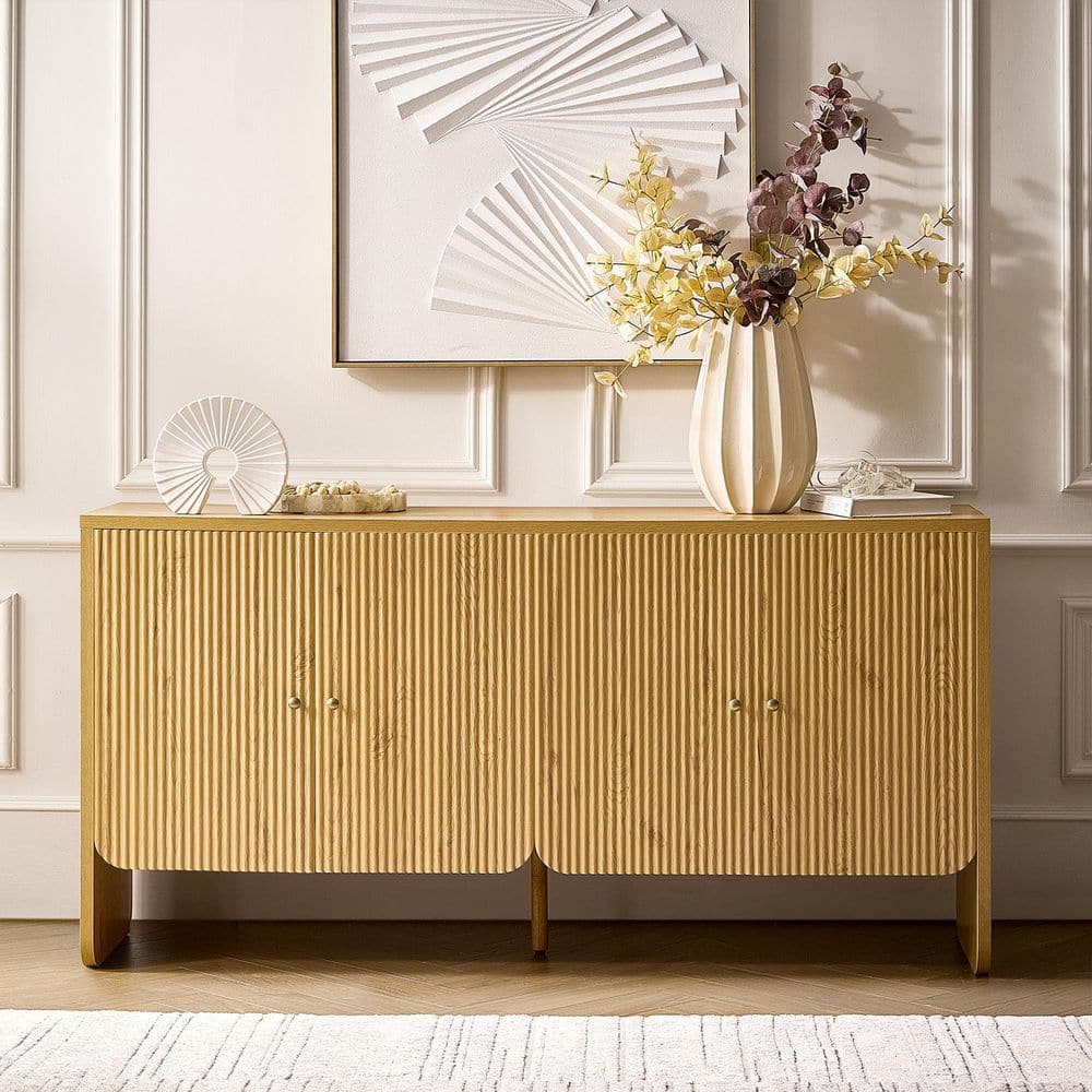 JAYDEN CREATION Phyllis Acorn Wood 63 in. 4-Door Sideboard with