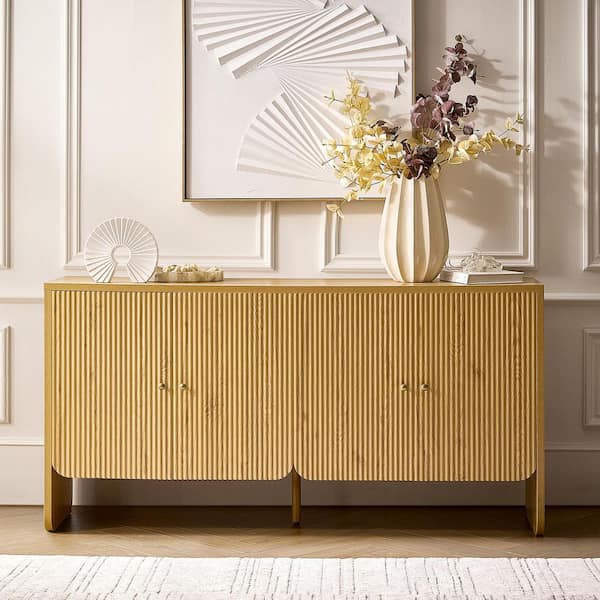 Phyllis Acorn Wood 63 in. 4-Door Sideboard with Grooved Panel Design and Adjustable Shelves