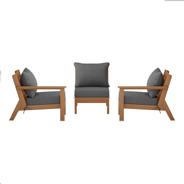WESTIN OUTDOOR Birchwood Teak Arrangeable Outdoor Patio 3-Piece Deep Seating HDPE Sofa Arm Chair Set w/ Gray Cushions
