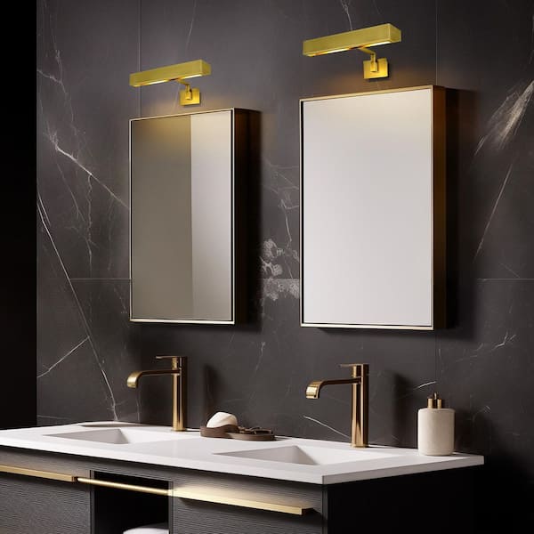 18 in. 2-Light Dimmable LED Hardwired Brass Wall Sconce Picture Light Vanity Light,Bulbs Included,Adjustable Up and Down