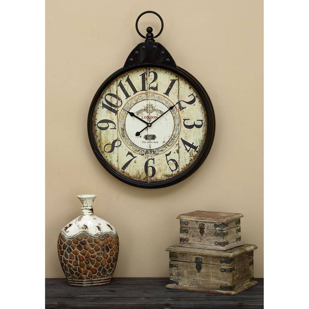 28" Black and Brown Metal Vintage Wall Clock