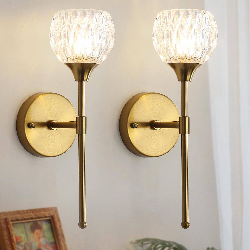 (Set of 2) 7 in. Luxury 1-Light Golden Bronze Wall Sconce with Crystal Glass Shade (Bulbs Not Included) price history on PriceWatchPro