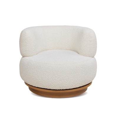 Fuji 360 Swivel Ivory White Boucle Low Barrel Back Accent Chair