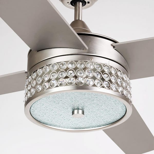 Parrot Uncle Cason 52 In Indoor Satin Nickel Downrod Mount Crystal Chandelier Ceiling Fan With Light Kit And Remote Control F6209110v The Home Depot Parrot Uncle Cason 52 In Indoor Satin, Crystal Chandelier Ceiling Fan Kit