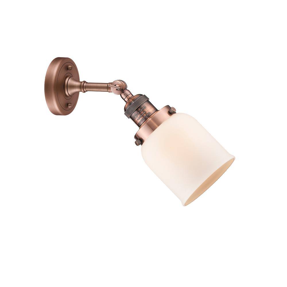 Antique Copper and White Glass Adjustable Wall Sconce