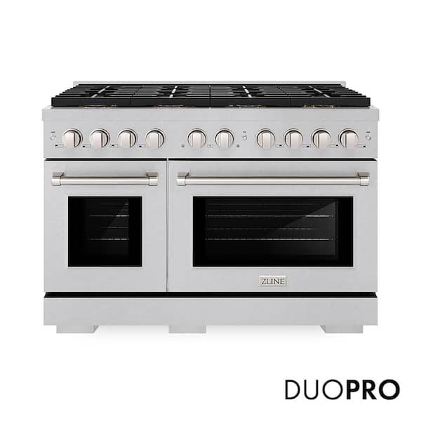 48 in. 6.7 cu. ft. Paramount Dual Fuel Range with 8-Burner DuoPro Cooktop and Dual Ovens in Satin Stainless Steel