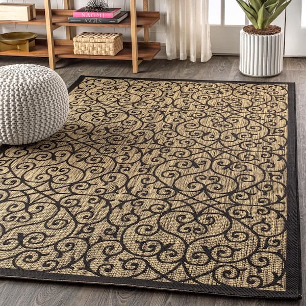 3'x5' Madrid Vintage Filigree Textured Weave Indoor/Outdoor Area Rug, Beige/Brown - Jonathan Y