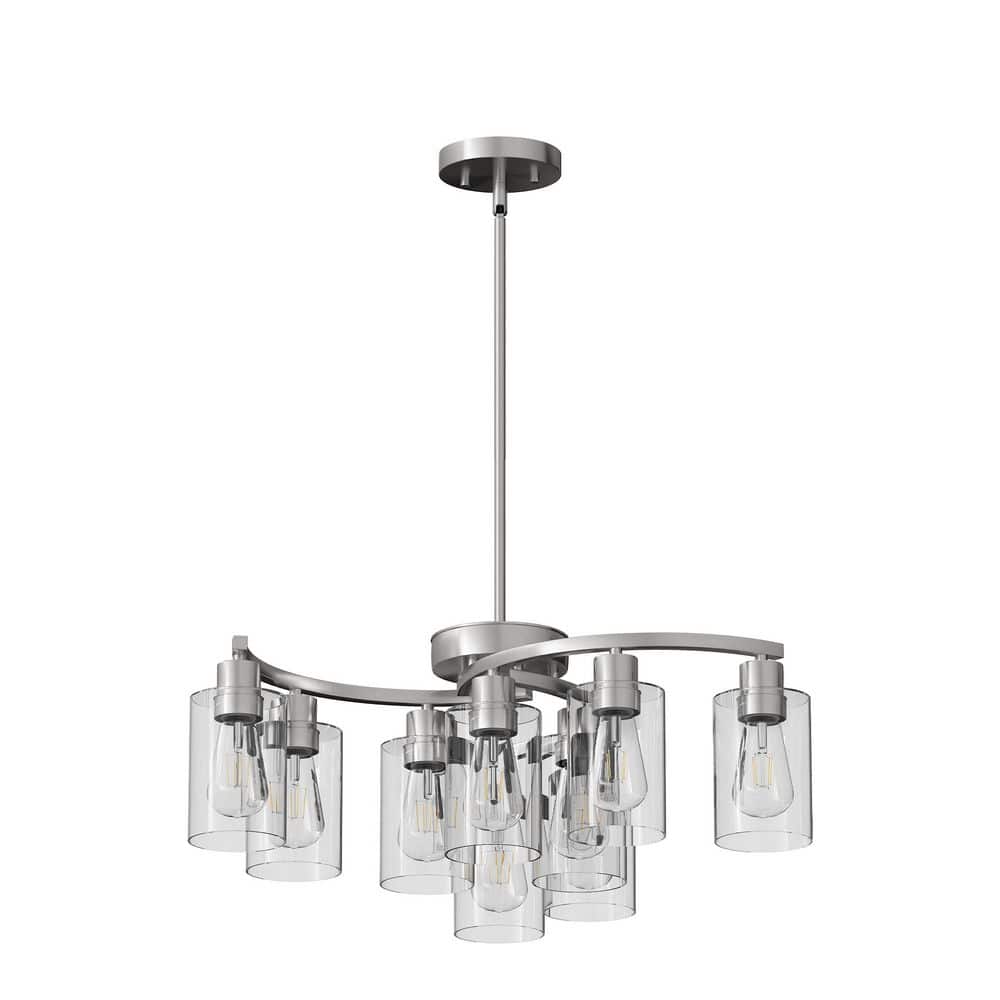 9-Light Brushed Nickel Chandelier with Clear Glass Shade Adjustable Height Hanging Industrial Pendant Lights price history on PriceWatchPro