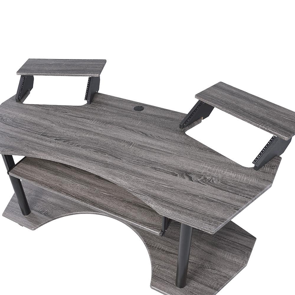 Eleazar Black Oak Studio Desk with Keyboard Tray and Speaker Stands