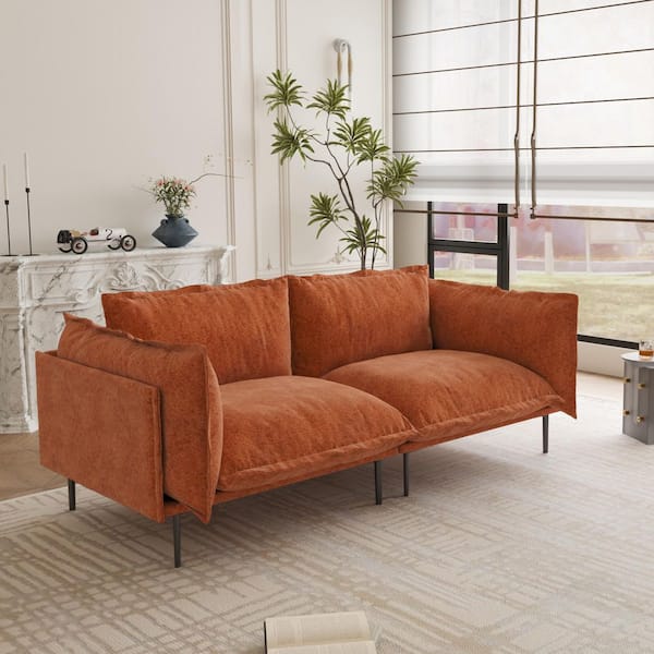 Mid-Century 75 in. 2-Seater Tapered Arm Velvet Modular Sectional Sofa Loveseat with High Legs for Small Space in. Orange
