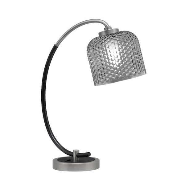 Unbranded Delgado 18.25 in. Graphite and Matte Black Accent Desk Lamp with Smoke Textured Glass Shade