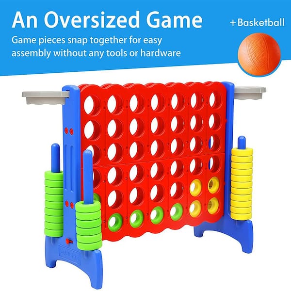Blue and Red 33 in. L 4-In-A-Row and Basketball Game for Kids