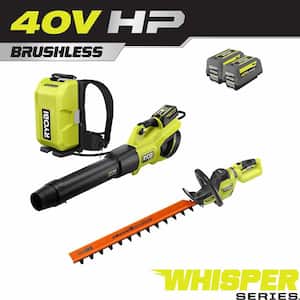 40V HP Brushless Whisper Series 190 MPH 730 CFM Blower, 26 in. Hedge Trimmer, Backpack Battery, & (2) 6.0 Ah Batteries