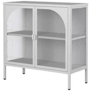 Metal Sideboard Cabinet, Accent Storage Cabinet with 2 Glass doors, with Adjustable Shelves, White