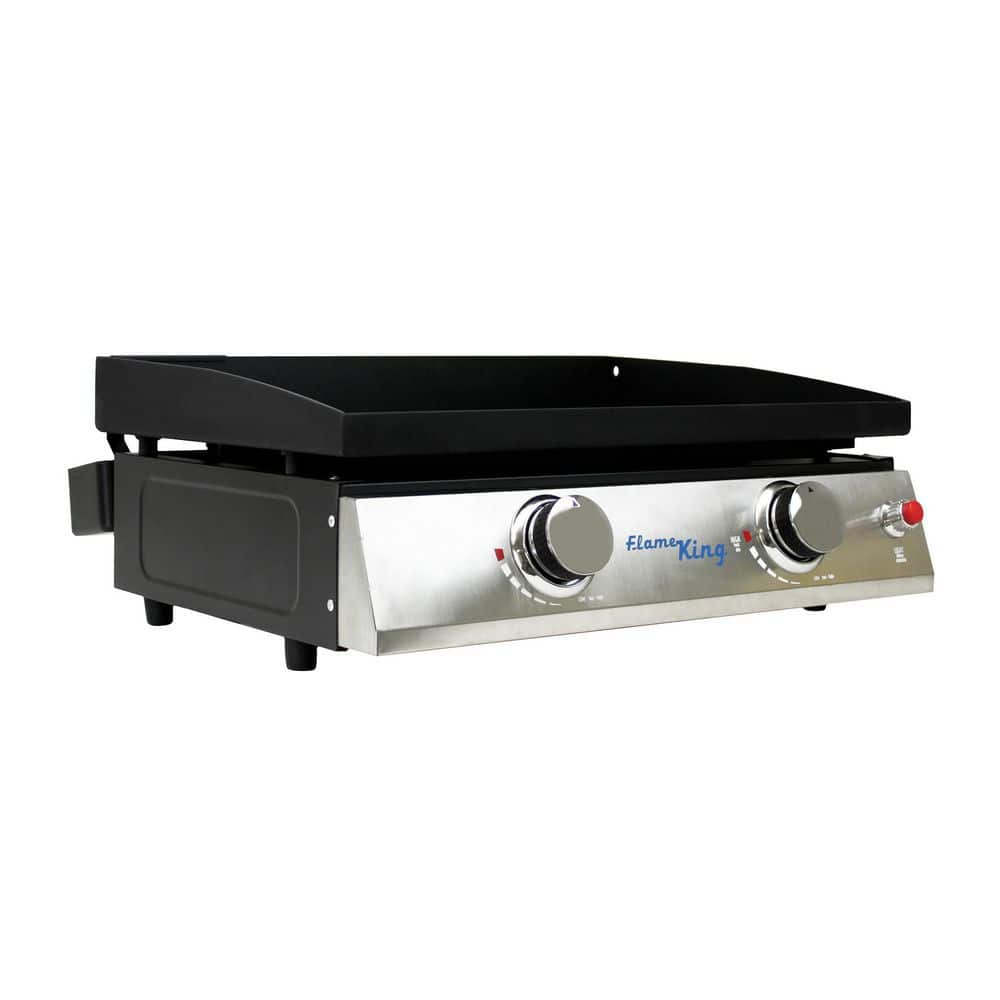 Flame King 2-Burner Propane Tabletop, Heav- Duty Flat Top Cast Iron Outdoor Griddle Grill