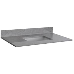 31 in. W x 22 in. D Stone Bathroom Vanity Top in Carrara Gray with White Rectangle Single Sink-1H