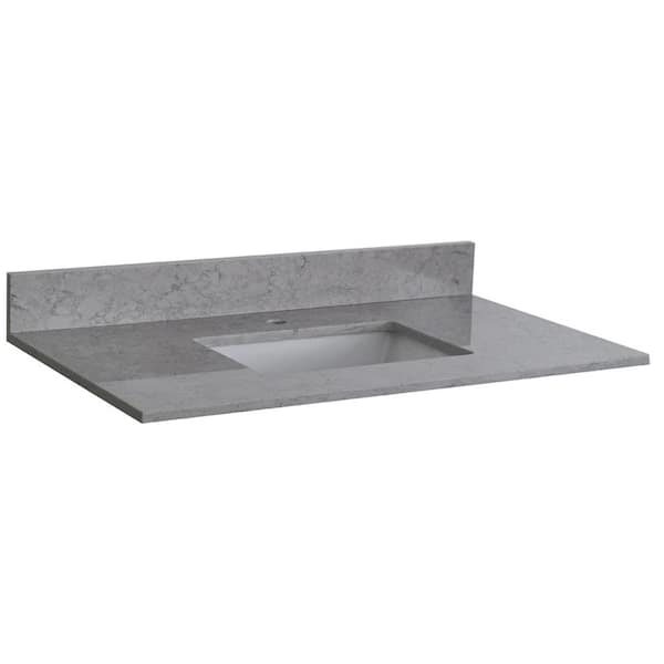 INSTER 31 in. W x 22 in. D Stone Bathroom Vanity Top in Carrara Gray with White Rectangle Single Sink-1H