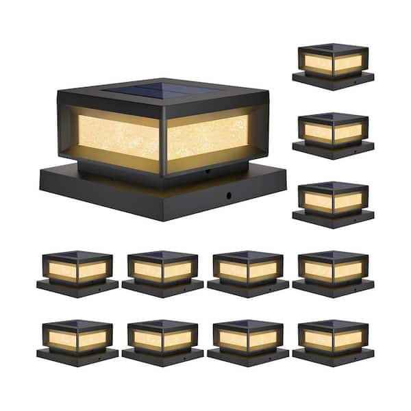12 Pack Black Solar Powered Post Cap Lights for 4 x 4/6 x 6 Wood Vinyl Posts Outdoor Waterproof Deck Fence Patio Porch