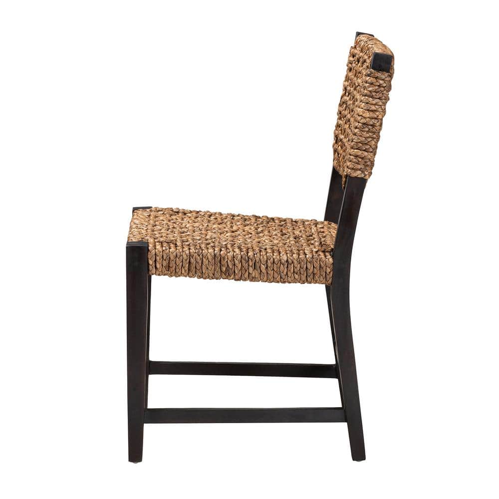 Bohemian Charm Dark Brown Mahogany and Rattan Side Chair