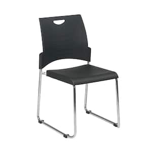 Black Straight Leg Stack Chair with Plastic Seat and Back (2 Pack)