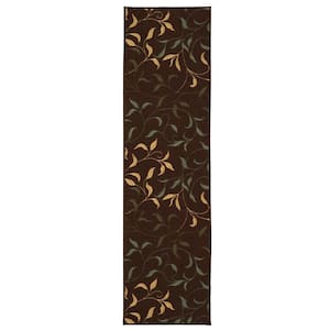 Ottohome Collection Non-Slip Rubberback Leaves Design 3x10 Indoor Runner Rug, 2 ft. 7 in. x 9 ft. 10 in., Brown
