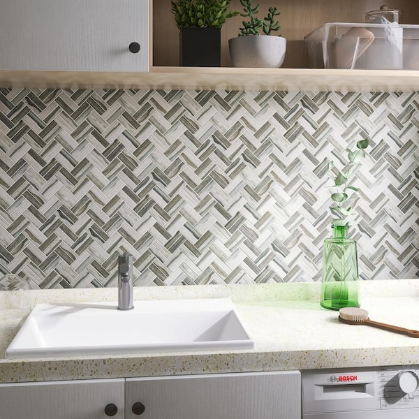 Ecoglassify wooden Gray 11.11 in. x 12.52 in. Herringbone Matte Glass Mosaic Tile (9.7 sq. ft./Case)
