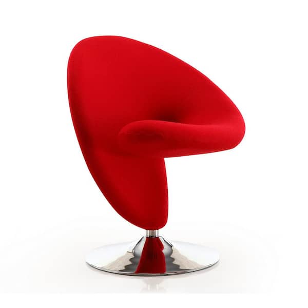 Manhattan Comfort Curl Modern Red and Polished Chrome Wool Blend Upholstered Swivel Accent Occasional Chair