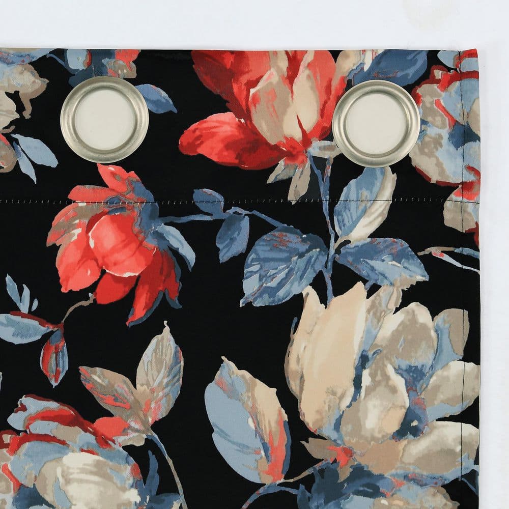 Black Floral Blackout Grommet Curtain Panel 40" x 84"