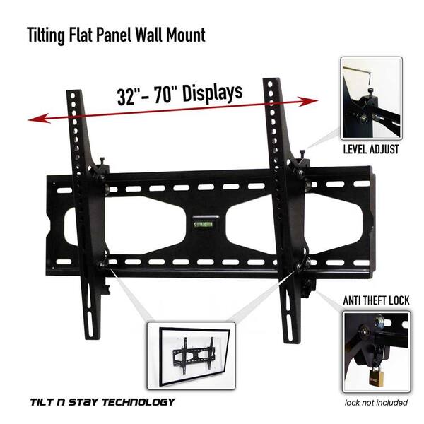 Megamounts Tilt Wall Mount With Bubble Level For 32-70 Inch Lcd