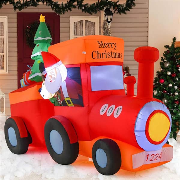 5.5 ft. Height 8 ft. Christmas Inflatable Santa Train Decoration with Santa Claus Deer & Gift Box