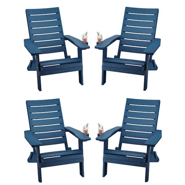 All-Weather HIPS Navy Blue Folding Plastic Patio Adirondack Chair for Outdoor (Set of 4)