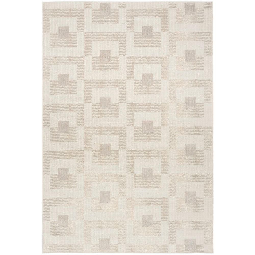 Nordic Beige Geometric Synthetic 5' x 7' Area Rug