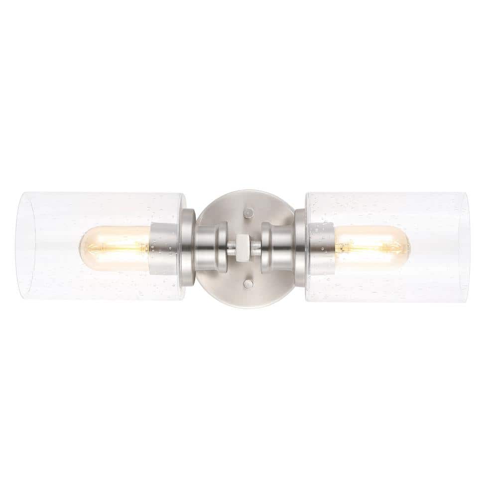 Nickel Cylinder 2-Light LED Vanity Wall Sconce