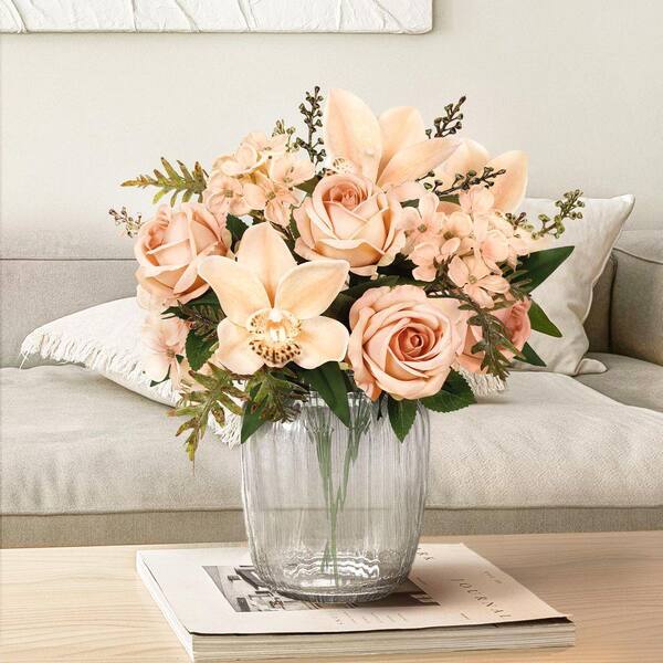 LIVING LUXURY 16 in. Light Cafe Brown Artificial Mixed Rose