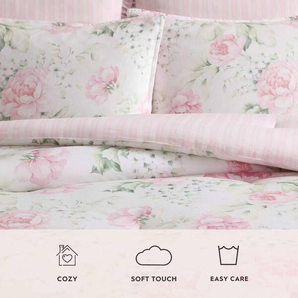 Laura Ashley Serenity Roses Reversible 7-Piece Light Pink Cotton