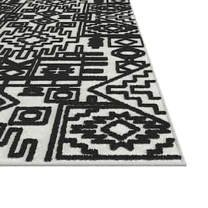 Napa Mercana Ivory and Black 5 ft. 3 in. x 7 ft. 6 in. Tribal Chenille and Viscose Area Rug