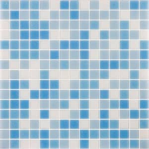 Mingles 12 in. x 12 in. Glossy Sky Blue and White Glass Mosaic Wall and Floor Tile (20 sq. ft./case) (20-pack)