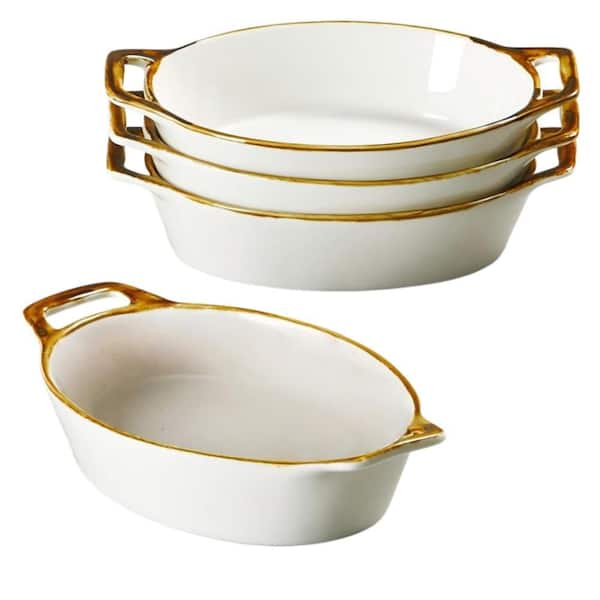 4-Set 20 oz. Casserole Dish Set with Handles, Ceramic Baking Pan for 1-2 People, Individual Serving, Side Dishes, Cream