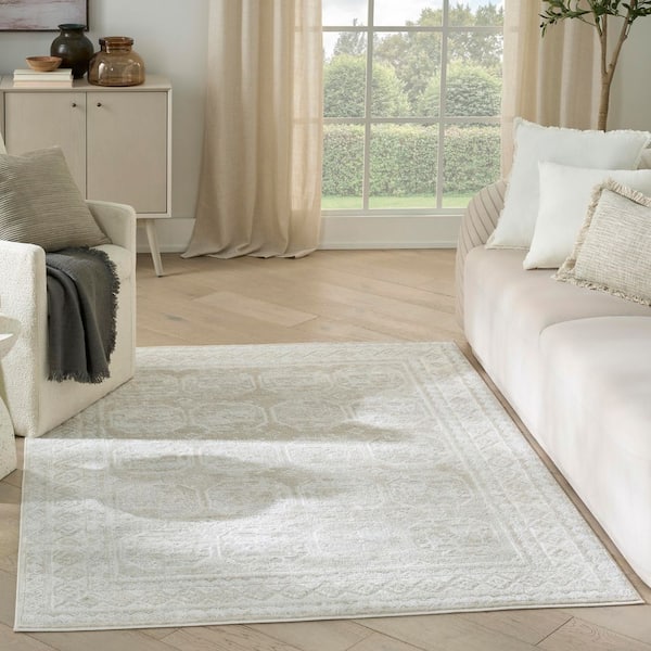 Dekor Ivory Beige 4 ft. x 6 ft. Geometric Traditional Area Rug