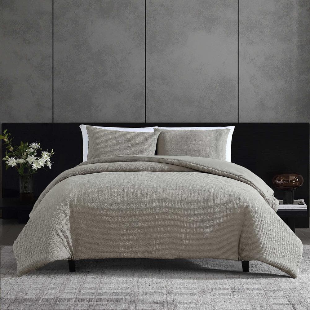 VERA WANG Puckered Texture 3-Piece Grey Cotton Blend King Duvet Cover ...