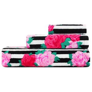 Flower Stripe Pink Cotton 3-Piece Towel Set