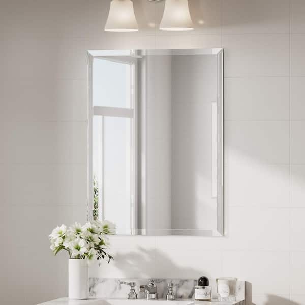 24 in. W x 32 in. H Rectangular Beveled Frameless Wall Mount Bathroom Vanity Mirror Decorative Wall Accent Mirror